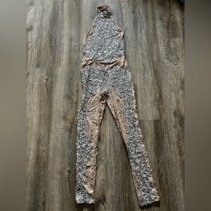 Sequin High-Neck Jumpsuit in Blush